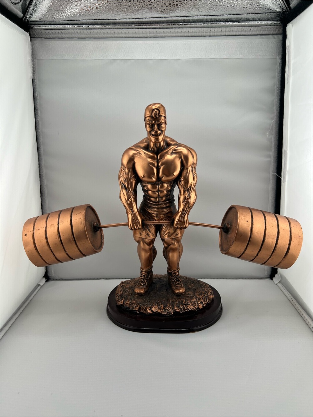 Bronze Tone Weightlifter Bodybuilder Statue Heavy Deadlift Gym Trophy Sculpture